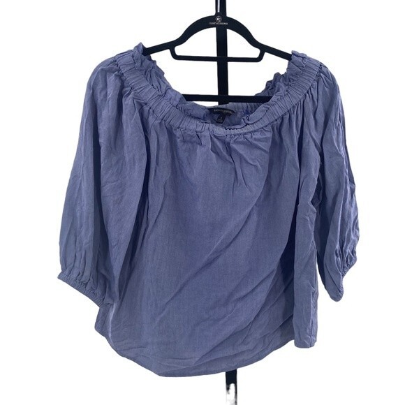 Banana Republic Women S Puff Sleeve Peasant Blouse Chambray Blue - Picture 1 of 6